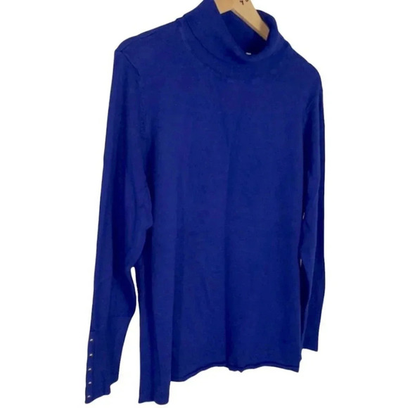 JM Collection XXL blue button sleeved turtleneck - Picture 3 of 6